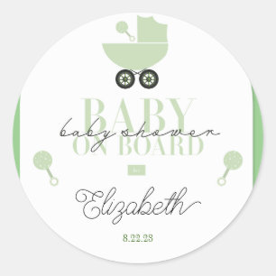 Redonda Pegatina de Invitación de Bebé Baby Shower a Bordo