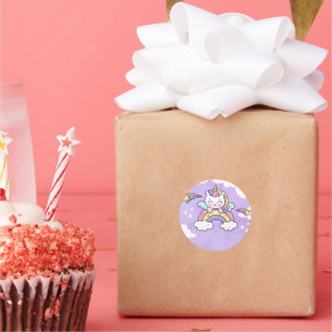 Redonda Pegatina de Invitación de Cumpleaños de Arcoíris d