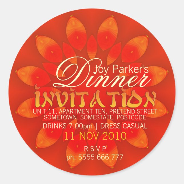 Redonda Pegatina de invitaciones a cenas exóticas asiática (Anverso)