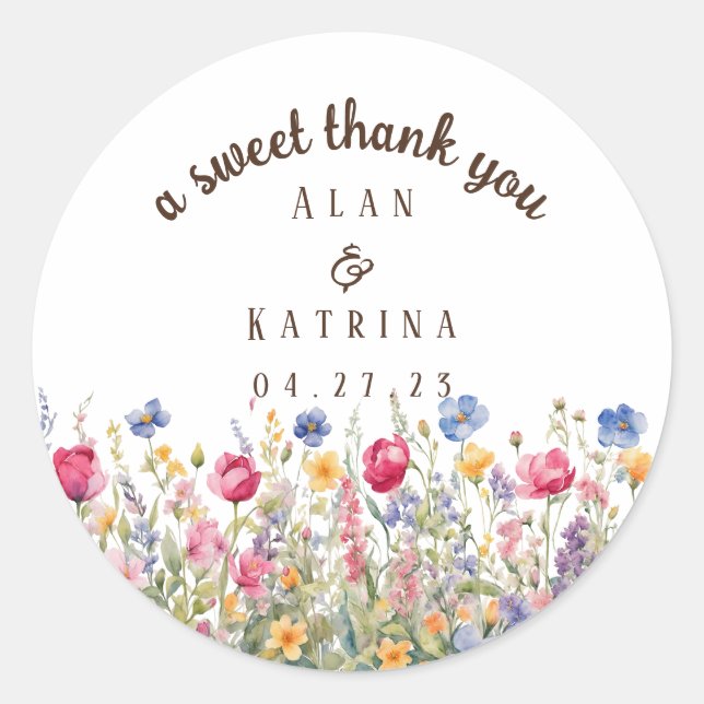 Redonda Pegatina de jardín bohemio de flores silvestres co (Anverso)