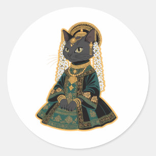 Redonda Pegatina de joyería de templo nupcial de gato gris