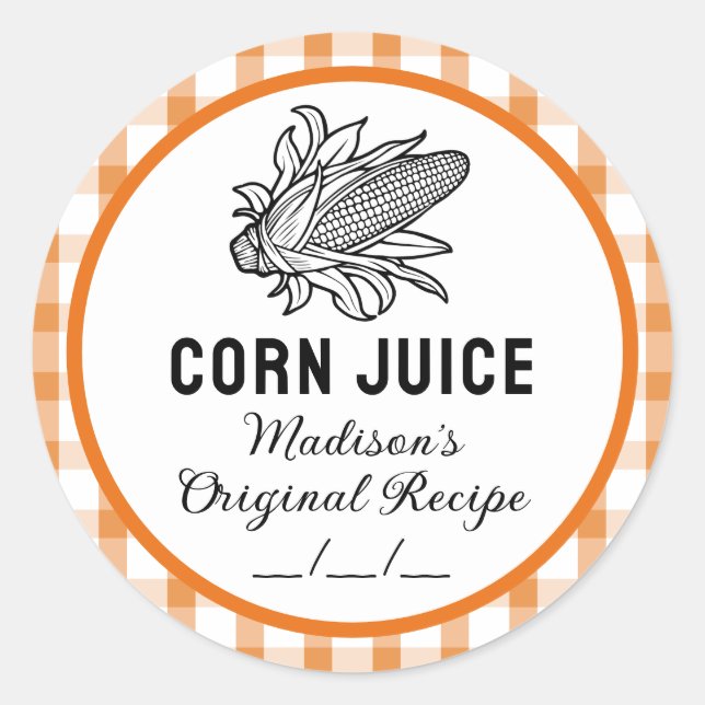 Redonda Pegatina de jugo de maíz con naranja a cuadros (Anverso)