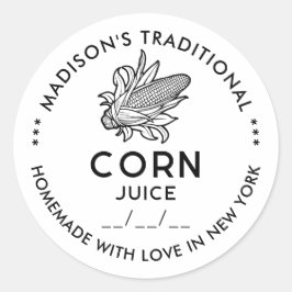 Redonda Pegatina de jugo de maíz negro y blanco con mazorc