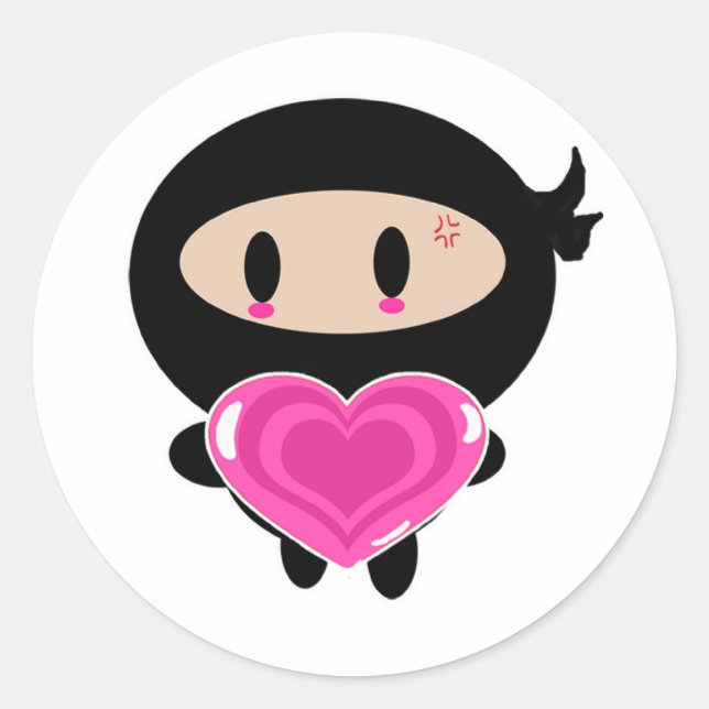 Redonda Pegatina de Kawaii Ninja Heart Giver (Anverso)