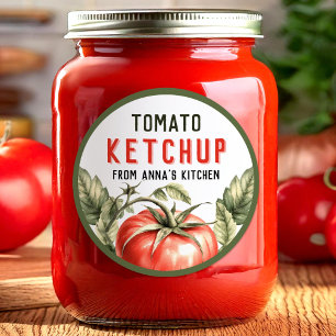 Redonda Pegatina de kétchup de tomate con tomate acuarela