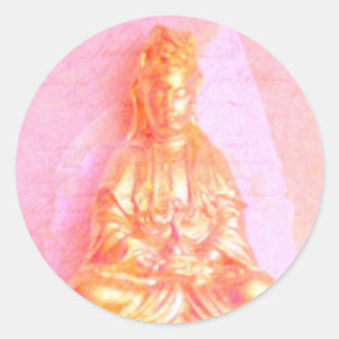 Redonda Pegatina de Kwan Yin del Rosa-Oro
