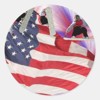 Redonda Pegatina de la bandera estadounidense en Snowboard