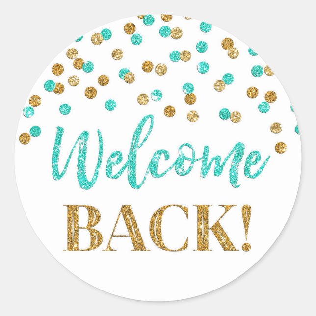Redonda Pegatina de la Bienvenida del Confetti Turquesa de (Anverso)
