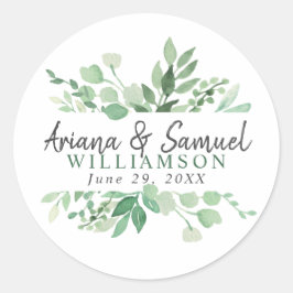 Redonda Pegatina de la boda de la frondosa vegetación