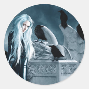 Redonda Pegatina de la bruja del cuervo