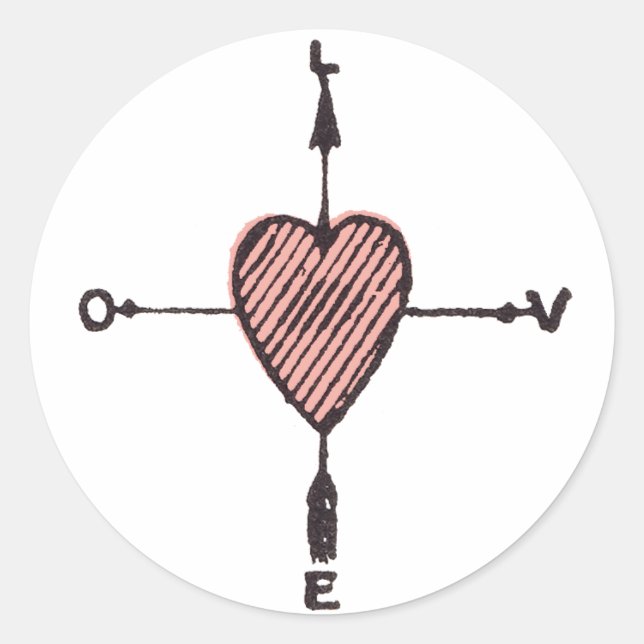 Redonda Pegatina de la brújula del corazón de amor (Anverso)