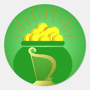 Redonda Pegatina de la cacerola de oro del Día de San Patr