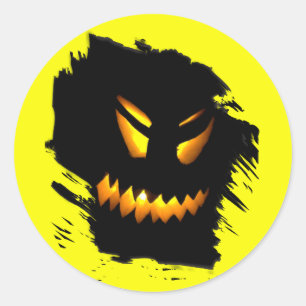 Redonda Pegatina de la cara de Halloween Jack-O-Lantern