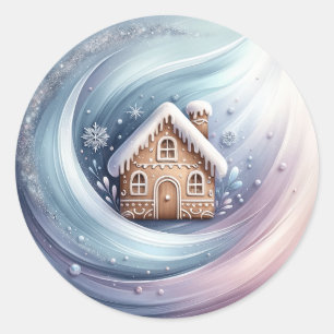 Redonda Pegatina de la casa Gingerbread