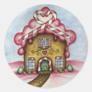 Redonda Pegatina de la casa Gingerbread