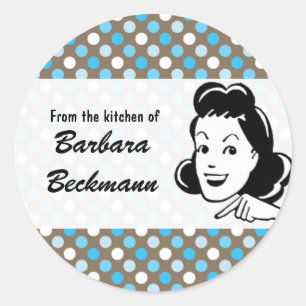 Redonda Pegatina "De la cocina" de puntos de polka retro