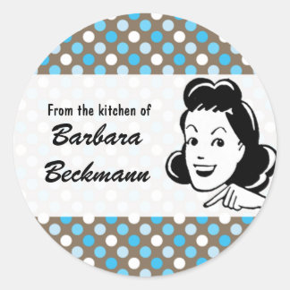 Redonda Pegatina "De la cocina" de puntos de polka retro
