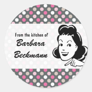 Redonda Pegatina "De la cocina" de puntos de polka retro