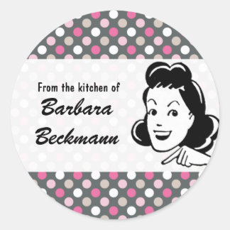 Redonda Pegatina "De la cocina" de puntos de polka retro
