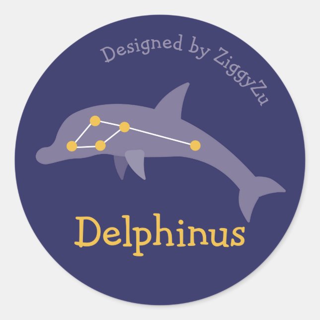 Redonda Pegatina de la constelación Delphinus el delfín (Anverso)