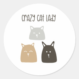 Redonda Pegatina de la dama del gato loco - Un regalo dive