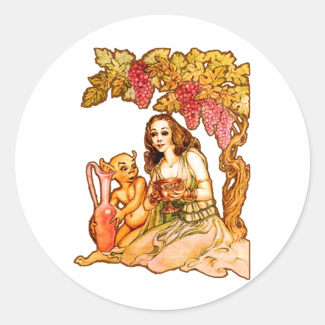 Redonda Pegatina De La Diosa Del Vino (Anverso)