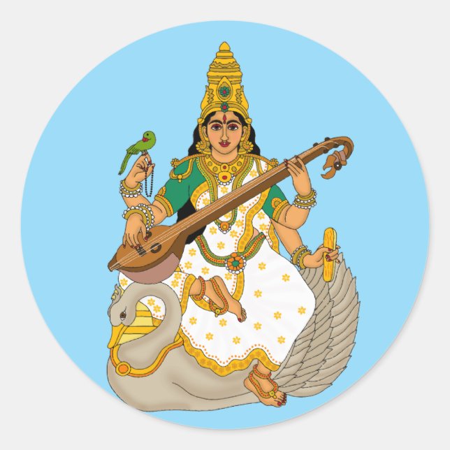 Redonda Pegatina de la Diosa Saraswati (Anverso)