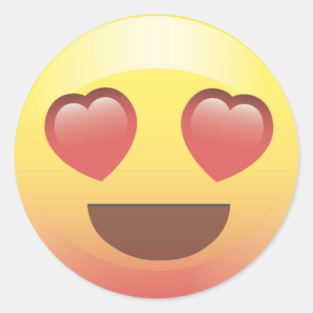 Redonda Pegatina de la Emoji de los ojos del corazón feliz (Anverso)