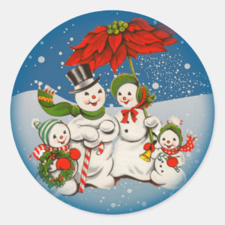 Redonda Pegatina de la familia de Snowman de Navidad Vinta