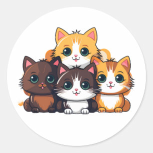 Redonda Pegatina de la familia del gato lindo - Kawaii Ani