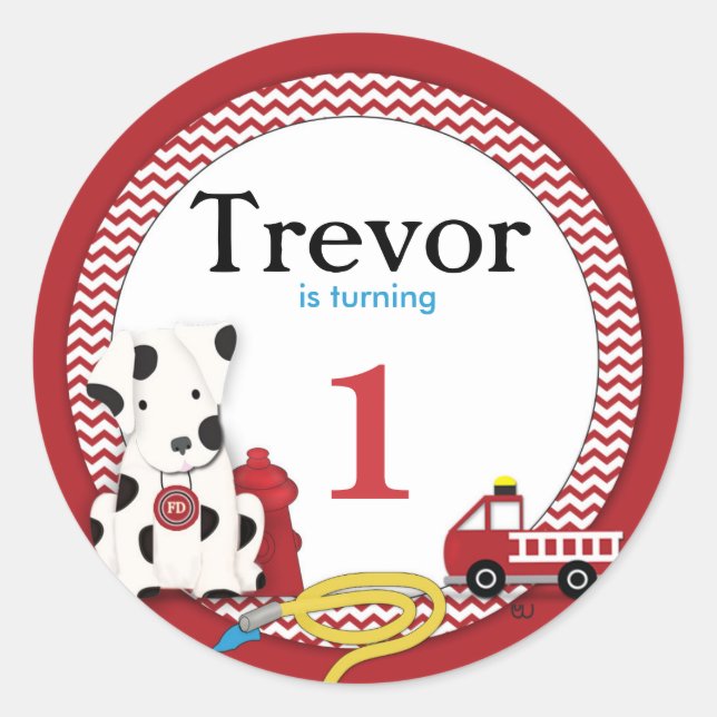 Redonda Pegatina de la fiesta de cumpleaños de Fireman (Anverso)