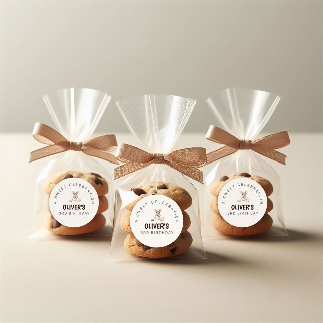 Redonda Pegatina de la fiesta de cumpleaños de Mouse y Coo (Sweet Cookie Mouse Theme Kid Birthday Round Sticker)