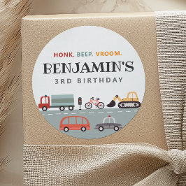 Redonda Pegatina de la fiesta de cumpleaños de transporte 