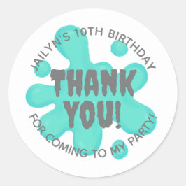 Redonda Pegatina de la fiesta verde azulada de Slime