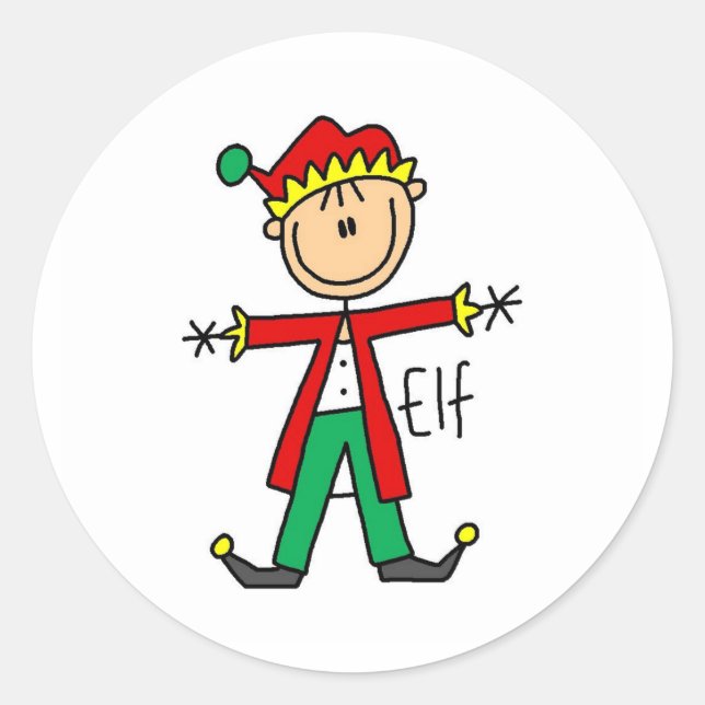 Redonda Pegatina de la figura Elf Stick para navidades (Anverso)