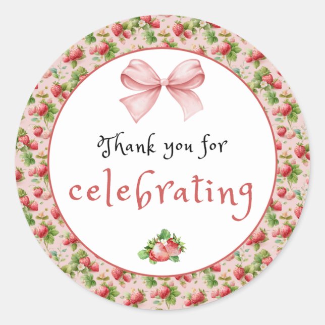 Redonda Pegatina De La Fresa Antigua (Anverso)