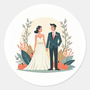 Redonda Pegatina de la historia de amor de novias y novios