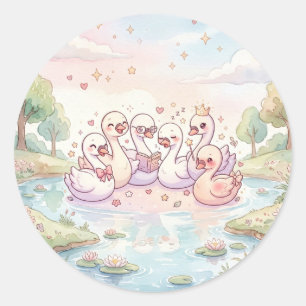 Redonda Pegatina de la historia de la familia del cisne li
