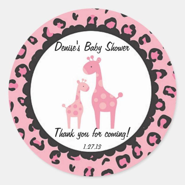 Redonda Pegatina de la jirafa de Safari Rosa (Anverso)