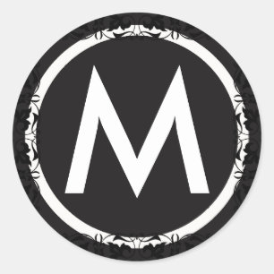 Redonda Pegatina de la letra blanca y negra inicial monogr