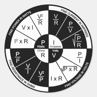 Redonda Pegatina de la ley de Ohm - blanco y negro