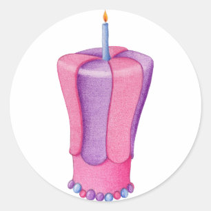 Redonda Pegatina de la llama del pastel rosa