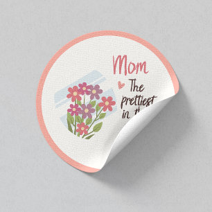 Redonda Pegatina de la mamá más bonita – Regalo floral del