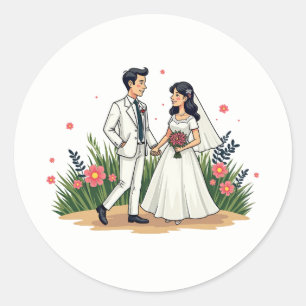 Redonda Pegatina de la pareja de bodas ventilado