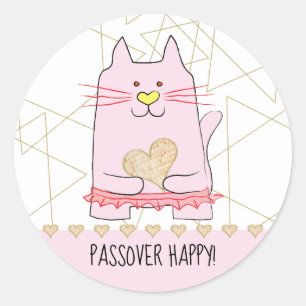 Redonda Pegatina de la Pascua Ronda Gato Rosado Ballerina