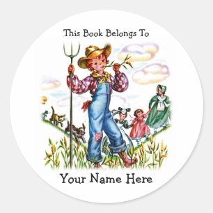 Redonda Pegatina de la placa de biblioteca Farm Boy