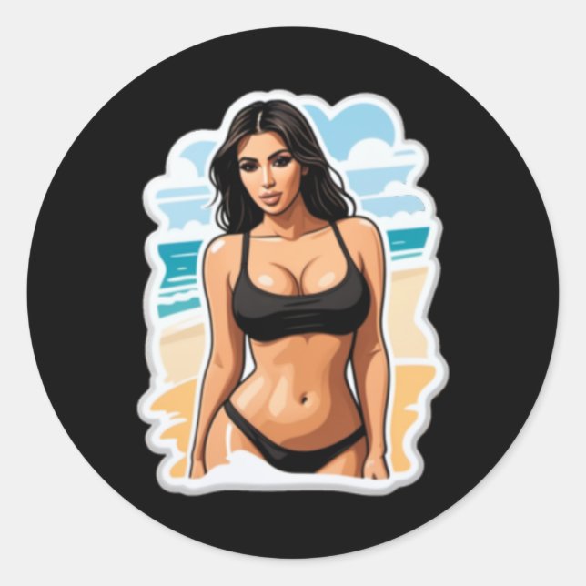 Redonda Pegatina de la playa Kim Kardashian (Anverso)