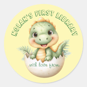 Redonda Pegatina de la "Primera Biblioteca" de Baby Dinosa