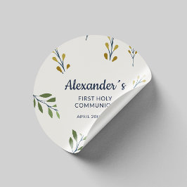 Redonda Pegatina de la primera comunión floral personaliza