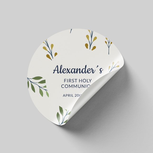 Redonda Pegatina de la primera comunión floral personaliza (Subido por el creador)